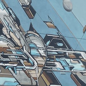 Detail of mural on Warden Feed Scarborough building